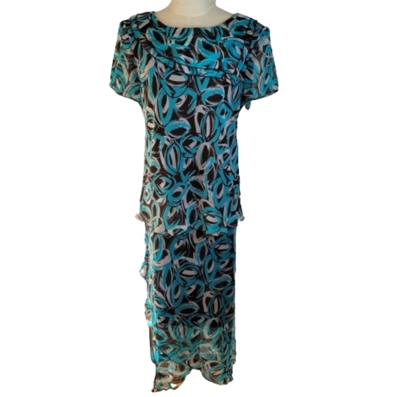 Sag Harbor Turquoise and Brown 2 Piece Set Skirt and Short Sleeve Top Sz 14 - Picture 1 of 16